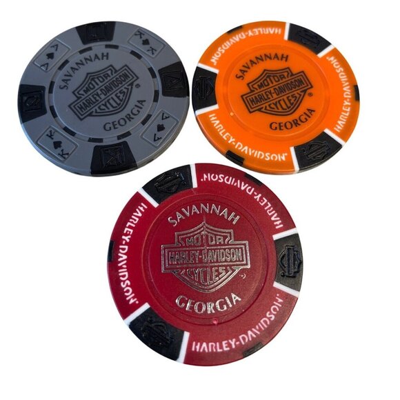 Harley Davidson Poker Chips Dealer Lot of 3 SAVANNAH GA - Picture 2 of 2